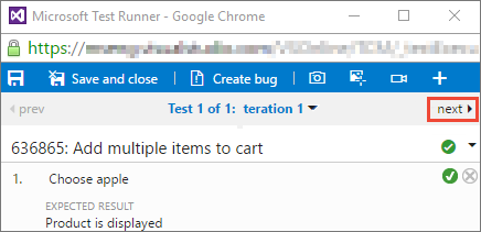 Screenshot shows going on to the next iteration of the test.