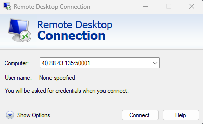 Screenshot of remote desktop application from Windows machine.