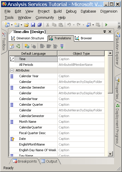 Translations tab of Dimension Designer