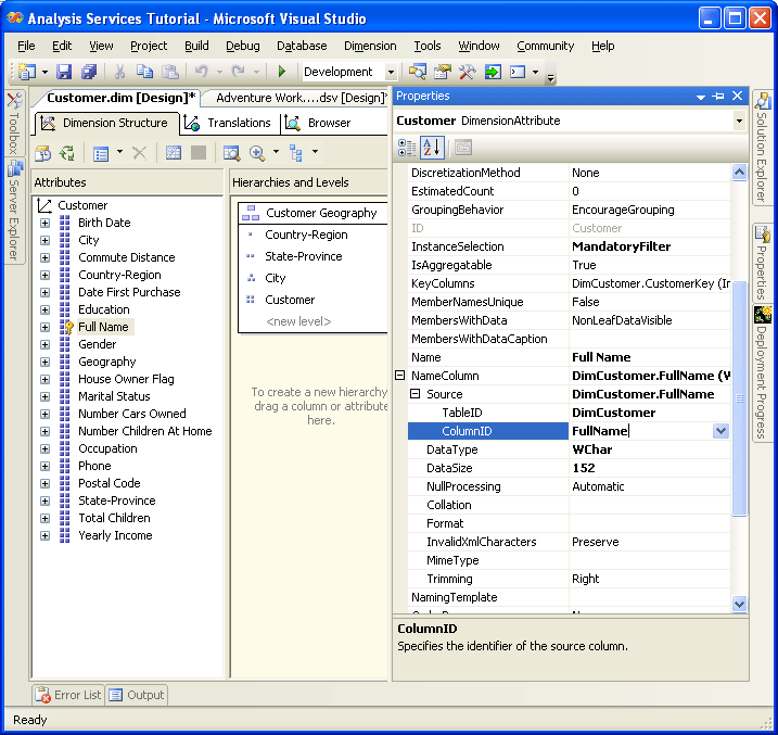 Customer attribute hierarchy and ColumnID change