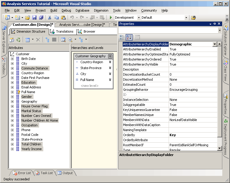 Attributes selected on Dimension Structure tab