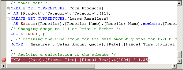 Break point set in Calculation Expressions pane