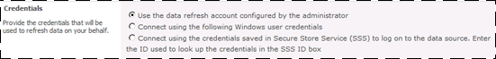 Credentials section of a data refresh schedule pag