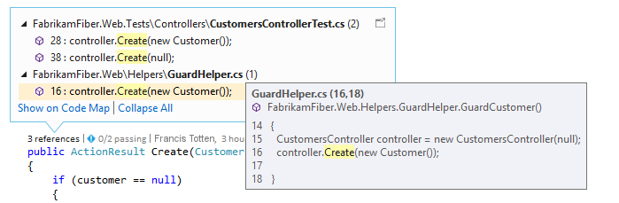 CodeLens indicators in the code editor