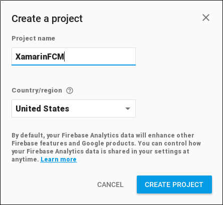 Create a Project dialog