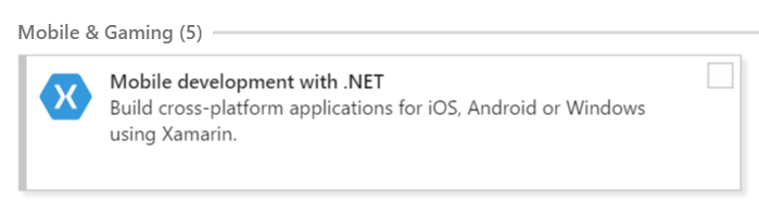 Uncheck the Mobile Development workload
