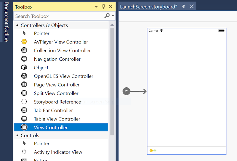 An empty View Controller added to the design surface