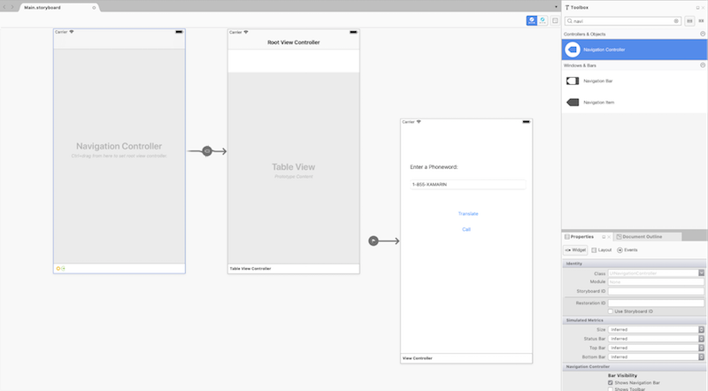 Drag a navigation controller from the Toolbox onto the design surface