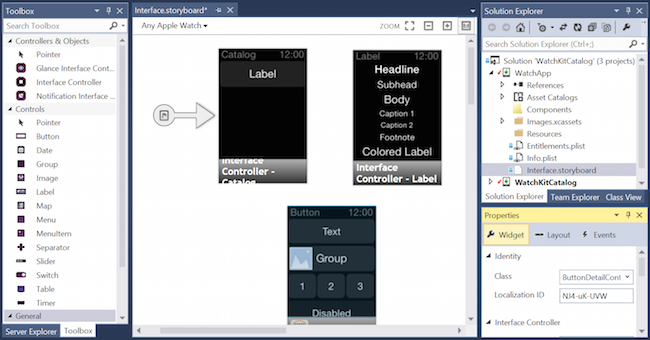 The storyboard in the Designer