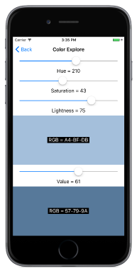 Selecting a color with sliders