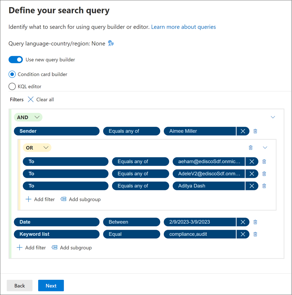 Query builder example.