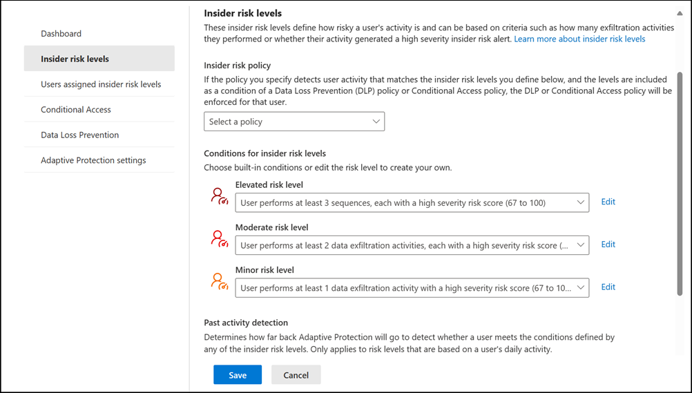 Insider risk management Adaptive Protection insider risk levels.