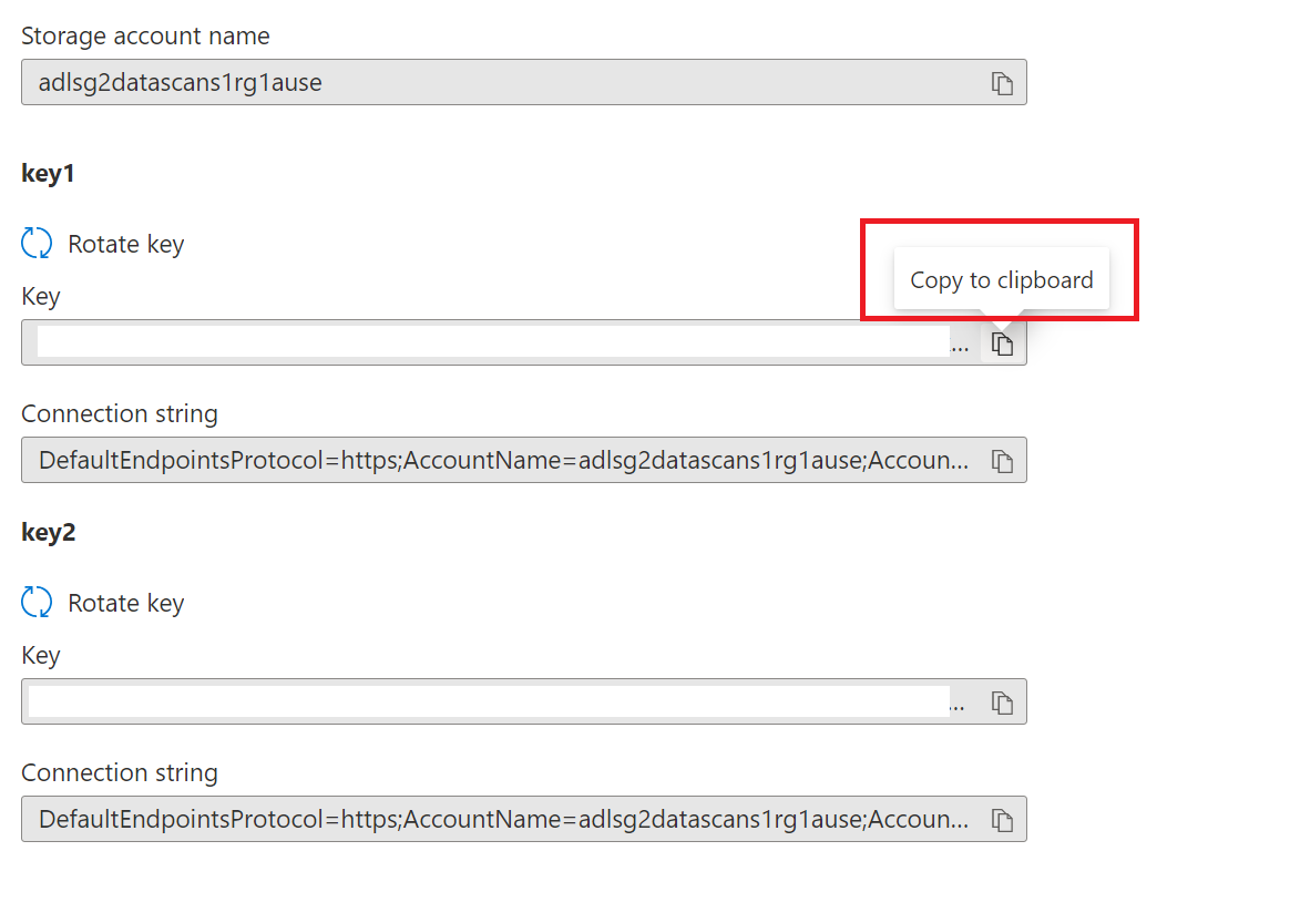 Screenshot that shows the access keys to be copied