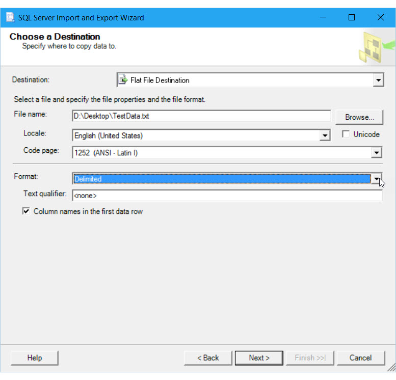 Connect to flat file destination