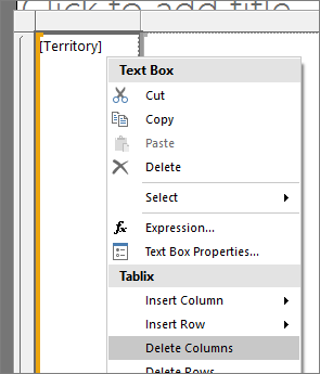 Screenshot that shows how to delete a column from the Report Builder free form report.