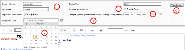 Screenshot that shows the Parameters pane highlighting different parameters and interface tools.