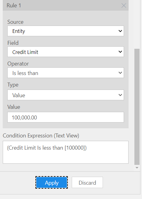 Screenshot of the rule configuration for the condition.