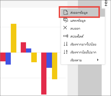 จับภาพของเมนูบริบทด้วยการเน้นตัวเลือกการส่งออกข้อมูล