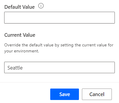 Screenshot showing the current environment value.