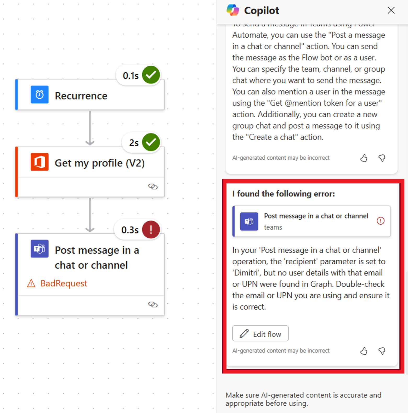 Screenshot that shows the ability to troubleshoot in Copilot.