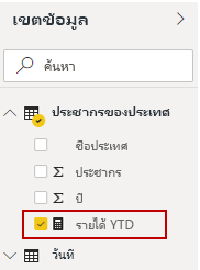 เขตข้อมูลรายได้ของ YTD ใหม่ในบานหน้าต่างเขตข้อมูล