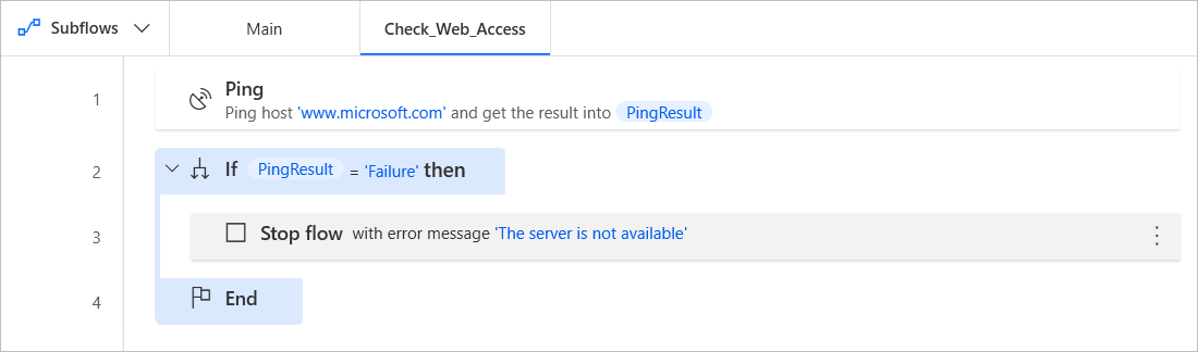 Screenshot of the Check_Web_Access subflow.