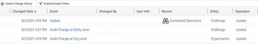 Screenshot of the data grid of the resulting audit data.