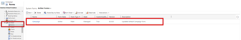 Select the Campaign form from the form list.