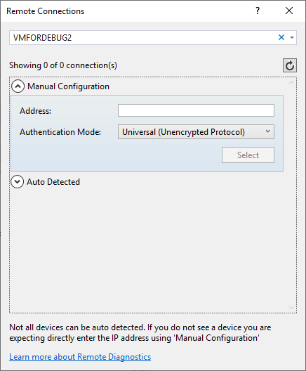 Remote Connection dialog box