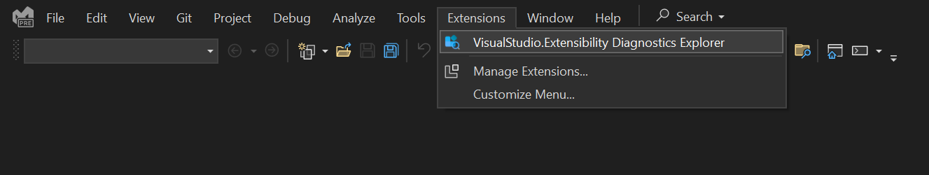 Screenshot of the command that opens the extension's tool window.