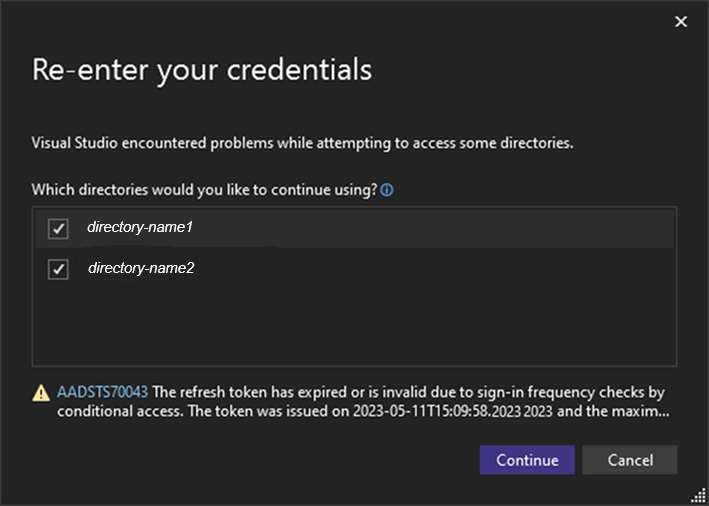 Reauthenticate your Visual Studio account.