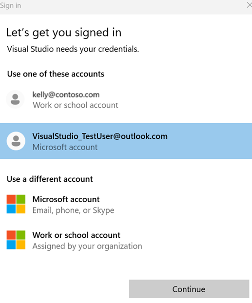 Add an account using the Windows authentication broker workflow.