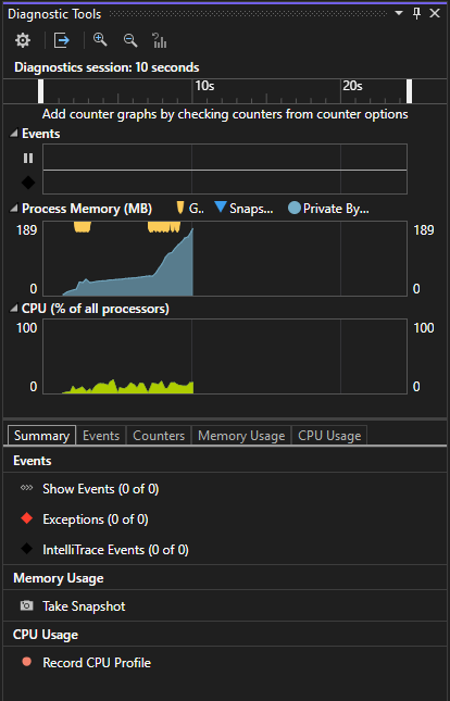 Screenshot of the Diagnostic Tools window.