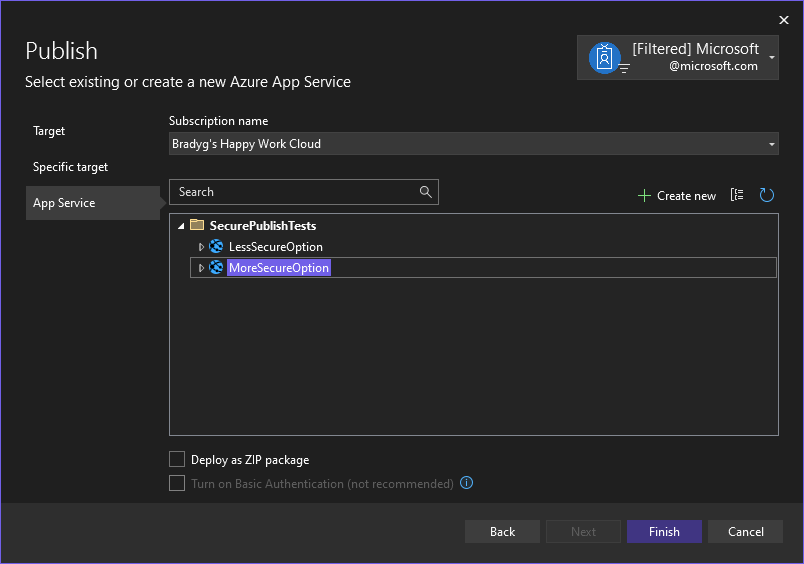 Azure Tools Secure Publish Enabled