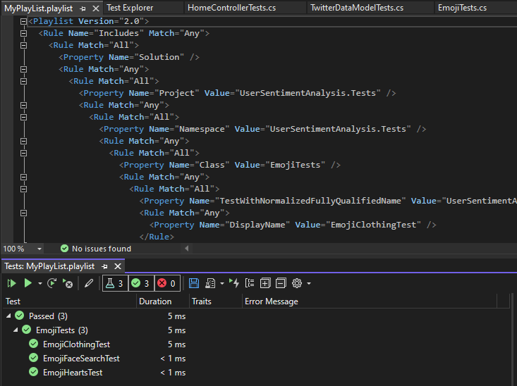 Screenshot that shows the contents of a playlist XML file.