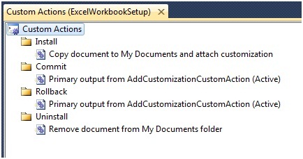 Screenshot of the Document Manifest Custom Actions window