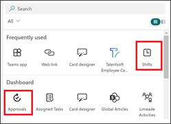 Screenshot of how to find a Microsoft app in the card picker window.