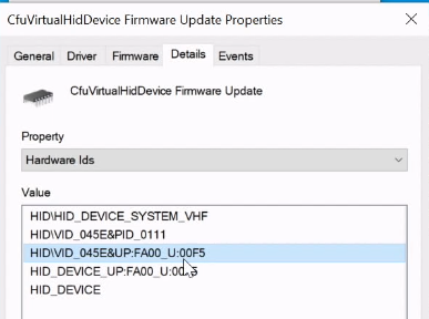 hardware ids in value list.