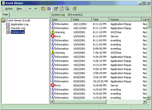 screen shot of the event viewer main window.