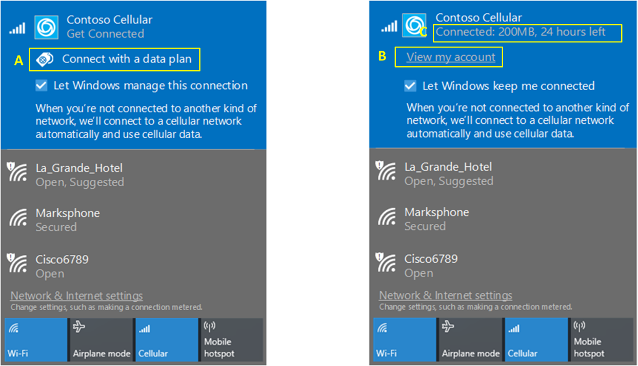 Windows Connection Manager showing behavior depending on GetBalance API calls