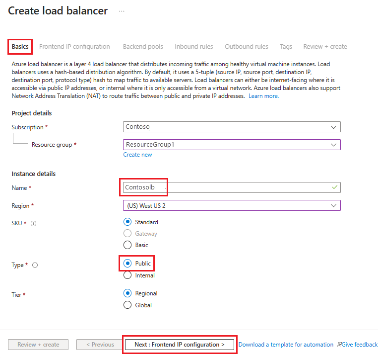 Screenshot showing how to add public-facing load balancing rules.