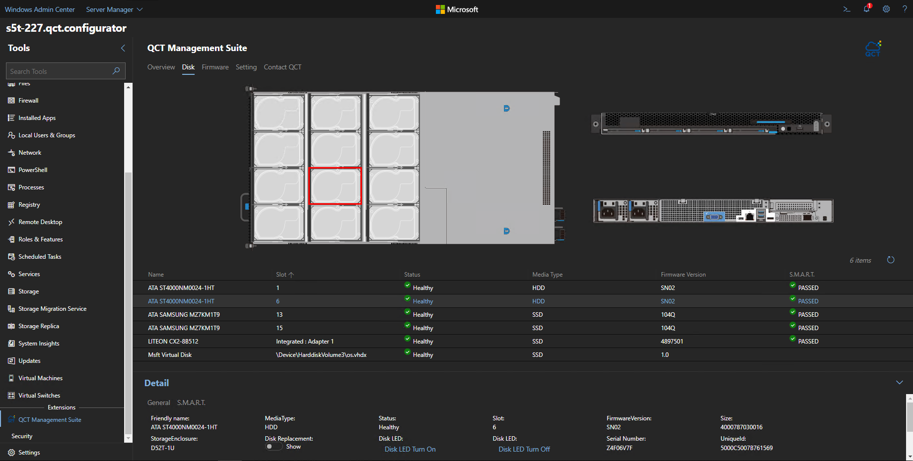 Screenshot of the Disk tab of the QCT extension.