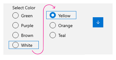 Example of vertical keyboard navigation with focus on the last item in a column