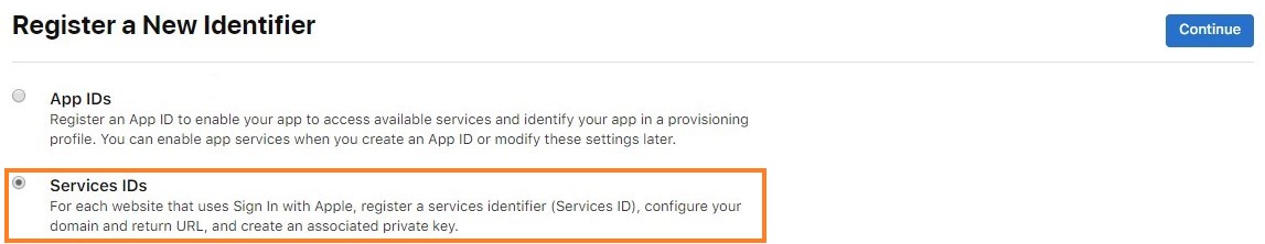 在 Apple 开发人员门户中注册新的服务标识符