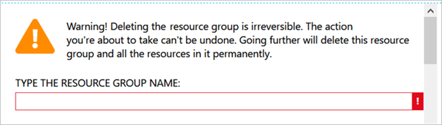 显示确认删除资源组的屏幕截图。