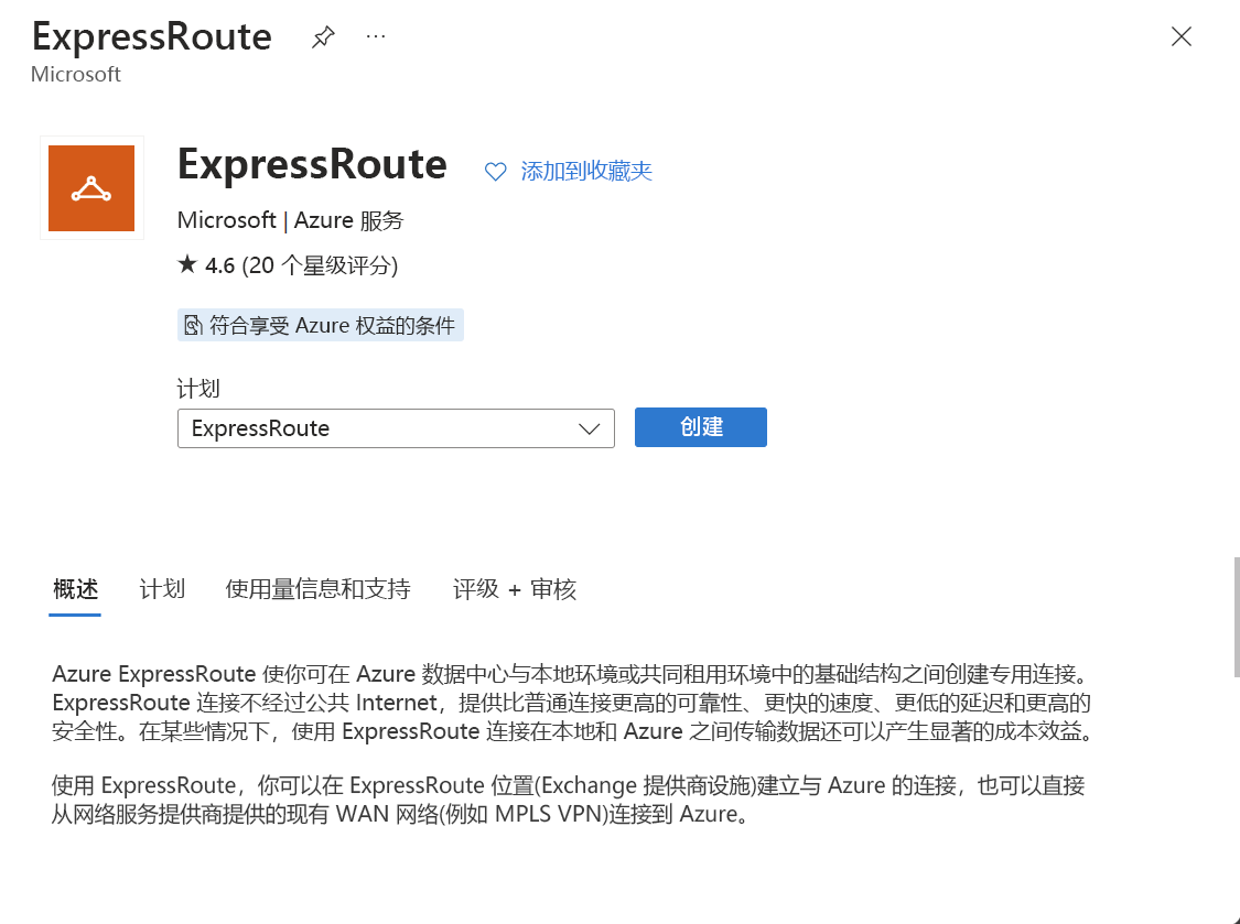 创建 ExpressRoute 线路资源的屏幕截图。