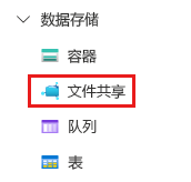 屏幕截图显示了存储帐户的数据存储部分，其中选择了“文件共享”。