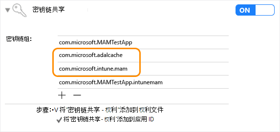 Intune应用 SDK iOS：密钥链共享