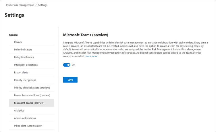 内部风险管理Microsoft Teams。