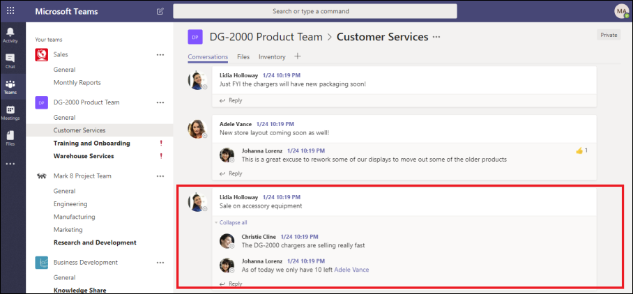 Microsoft Teams 频道对话。